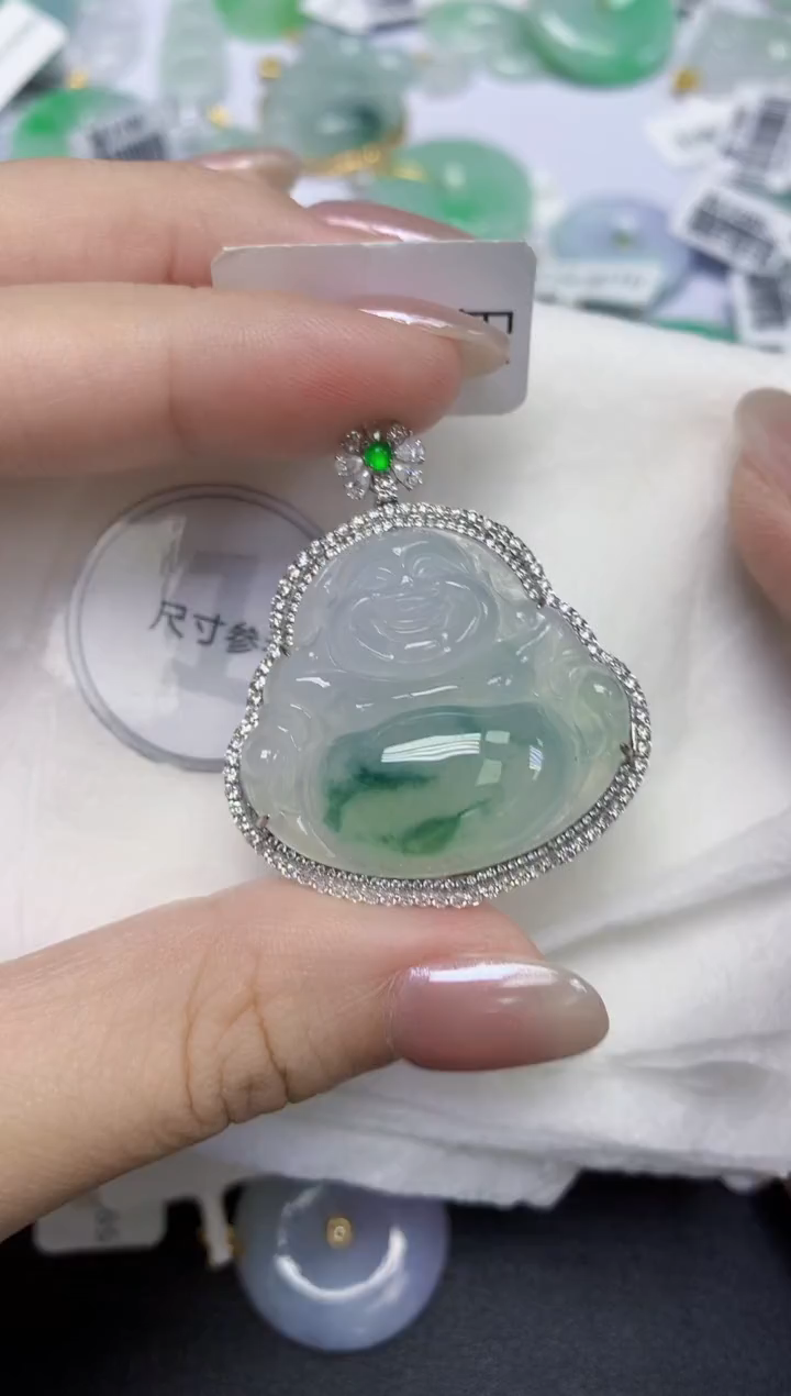翡翠18K金镶嵌颈饰天然缅甸翡翠A货百元以上9元证书费自理