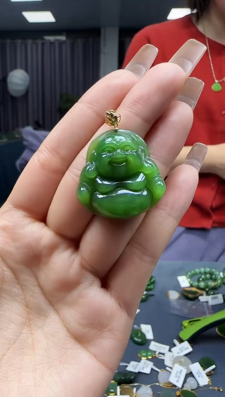 【闪购商品】和田玉挂件18K金镶嵌1