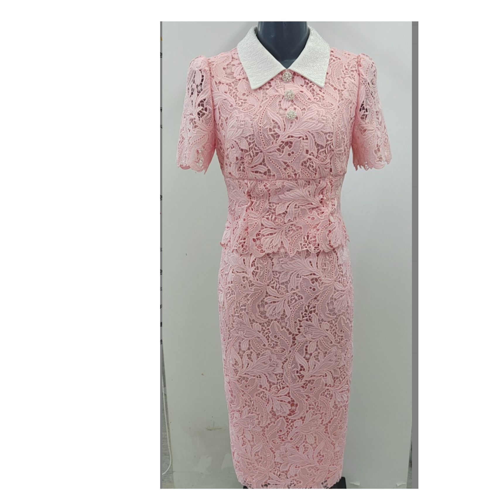 【专柜同款】质时尚夏季复古中式蕾丝碎花梭织连衣裙桃粉色气