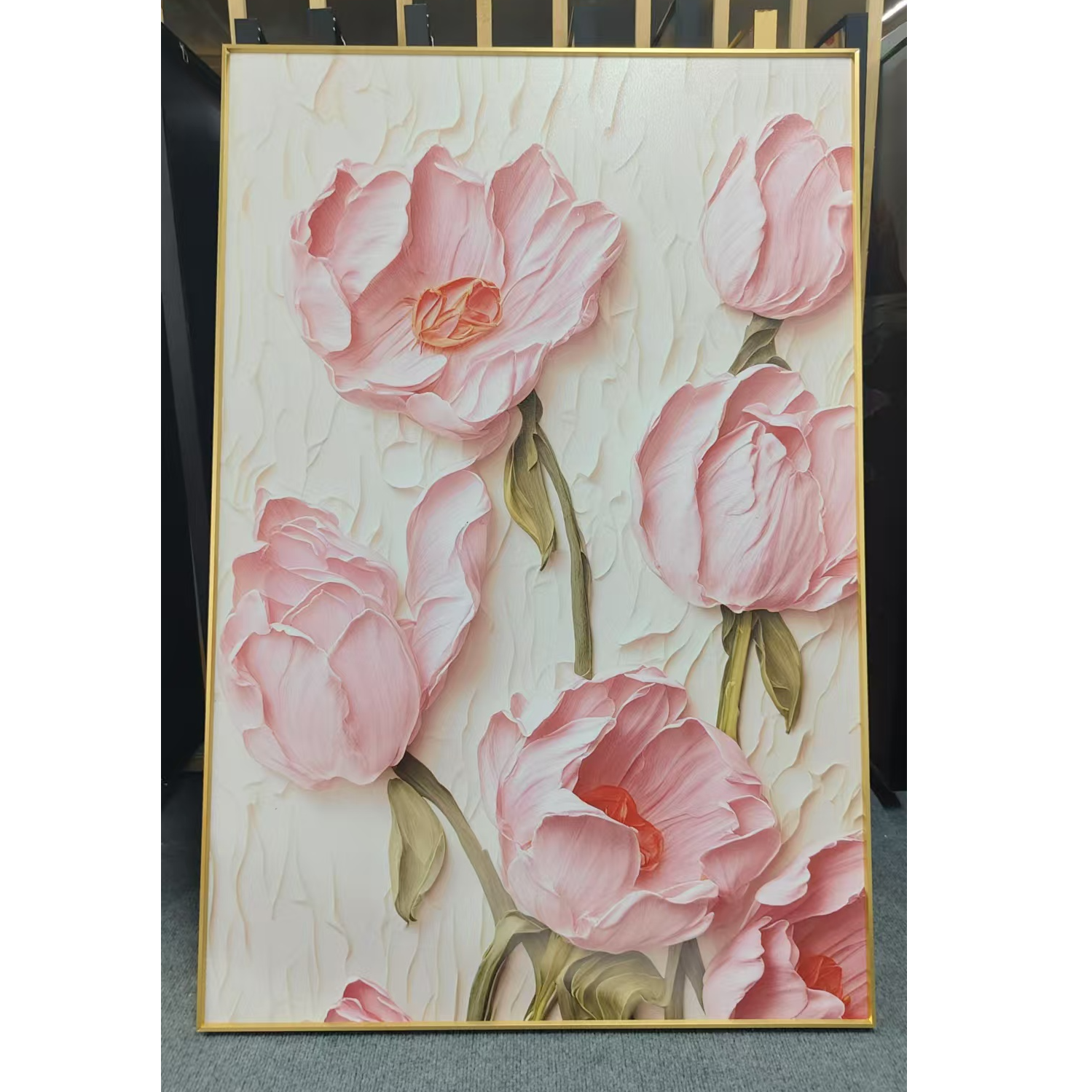 奶油风花卉落地壁画客厅沙发背景墙肌理金沙装饰画玄关挂画180120