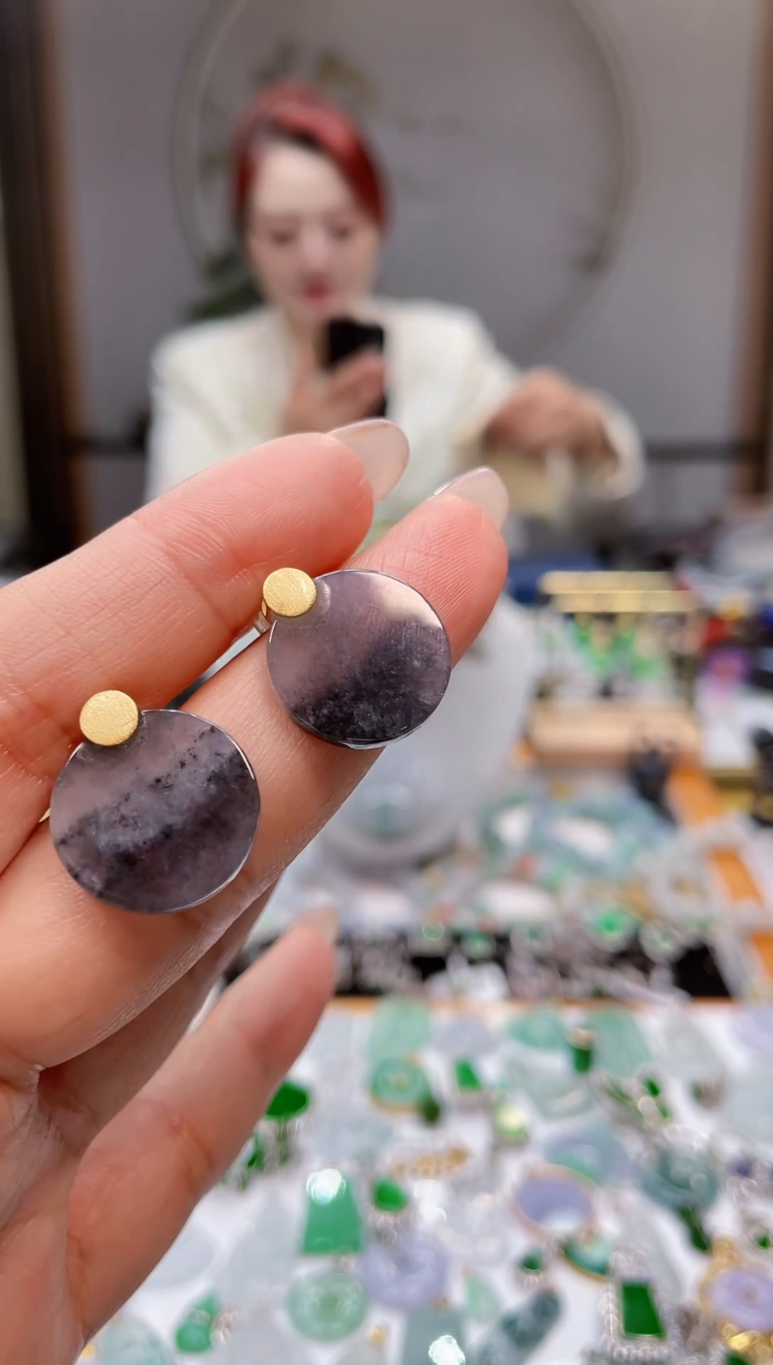 颈饰未镶嵌翡翠乌鸡耳环