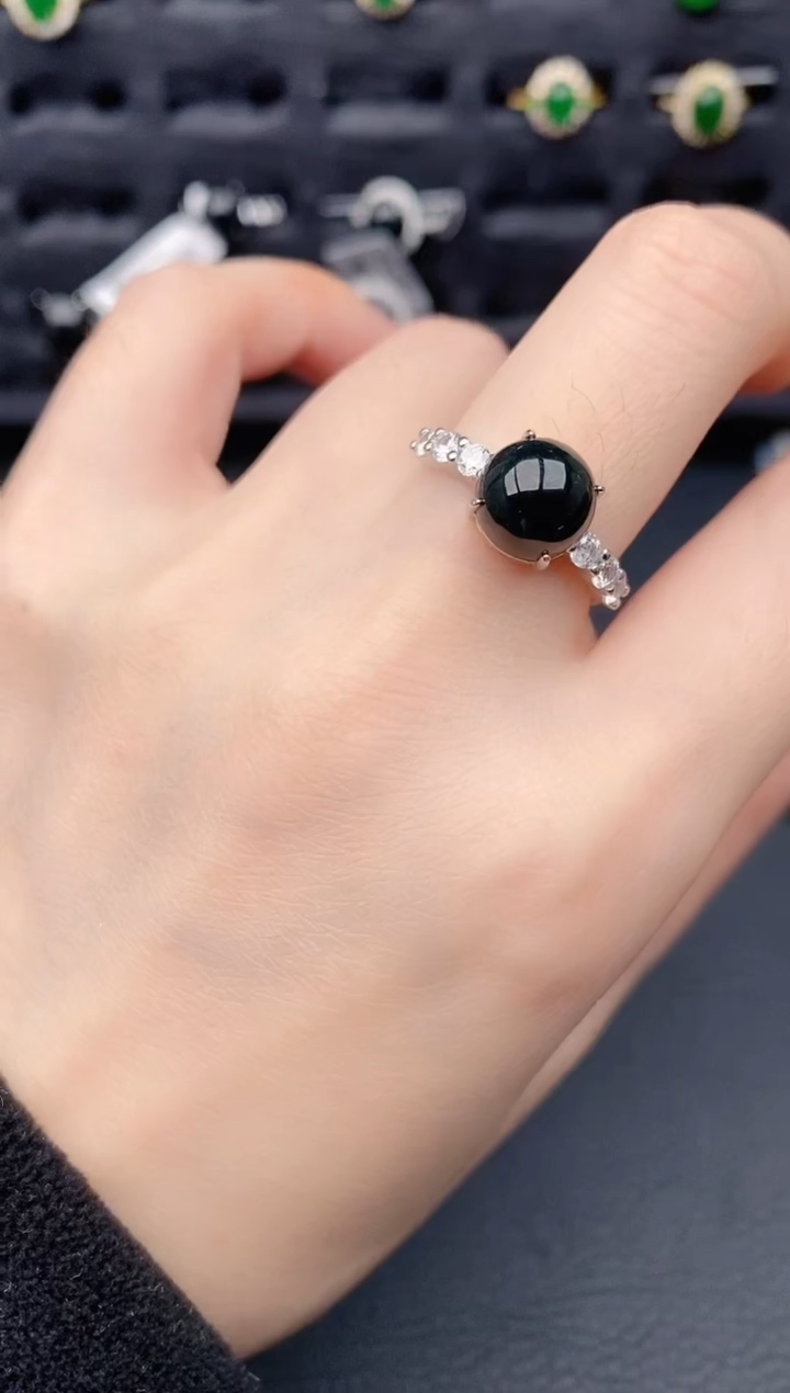 银S925镶嵌戒指翡翠天然a货翡翠407