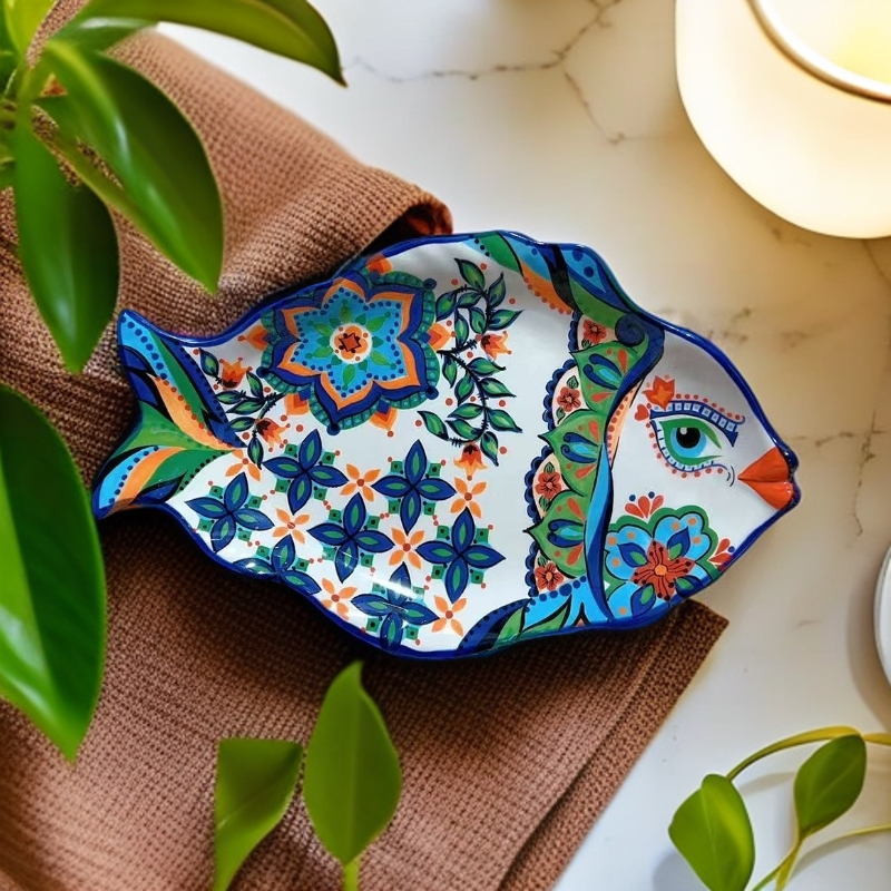 清仓外贸14英寸兰花造型鱼盘，海鲜盘创意陶瓷家用盘子