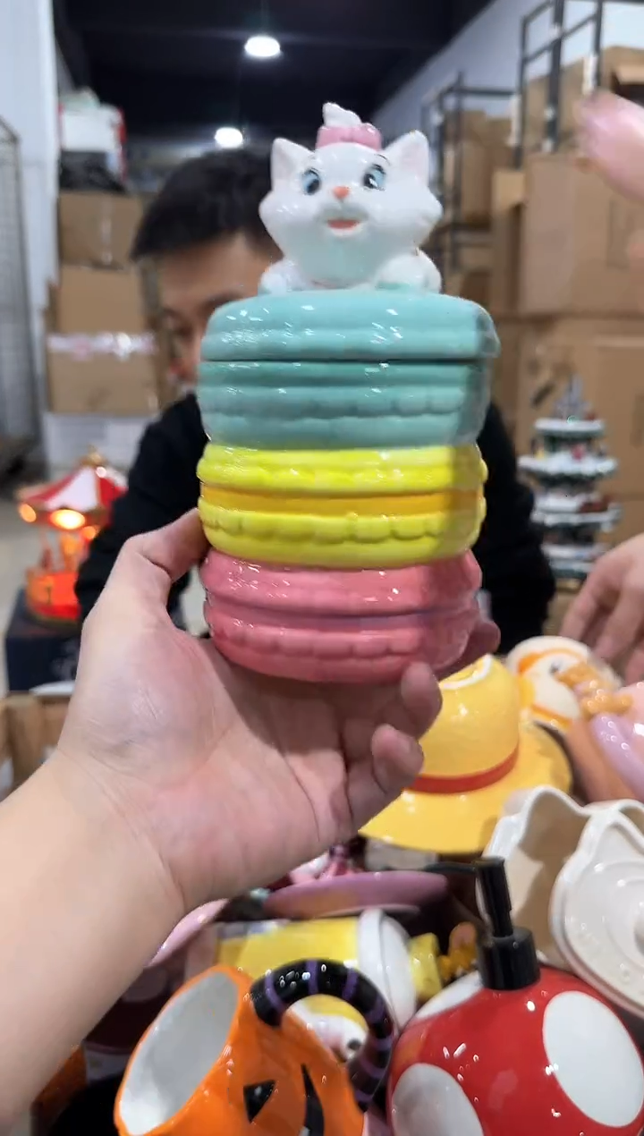 瓷片马卡龙玛丽猫收纳罐 微瑕