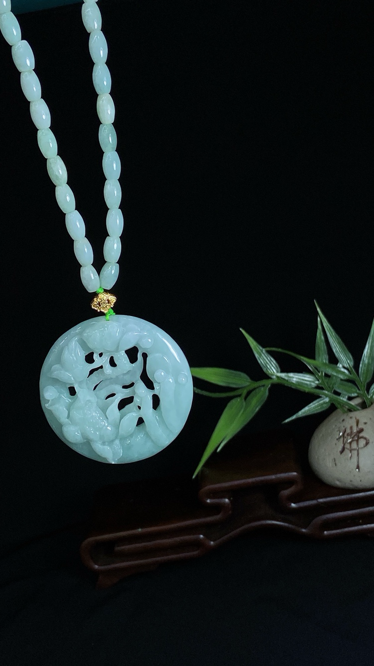 阿恺天然缅甸A货翡翠保真翡翠莲花牌吊坠玉佩 YDA00241 