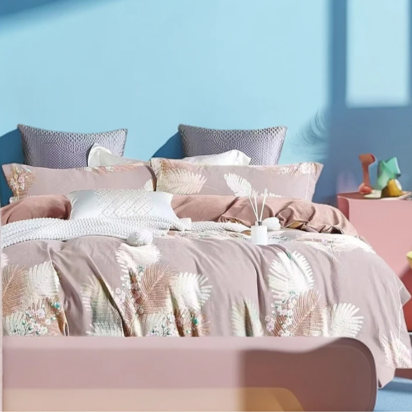 {希思罗蓝}佰花锦数码印花四件套--春华驼色