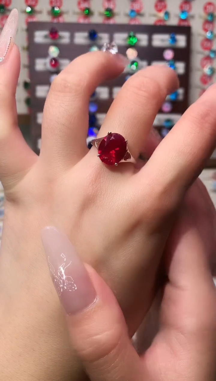 无925银典藏 轻奢 鸽血红红色系10*12银托戒指