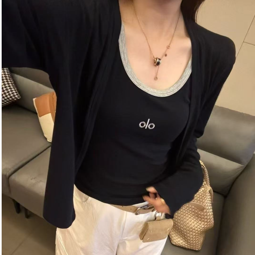 9526番外早秋季新款时尚休闲百搭显瘦长袖开衫+字母背心两件套女