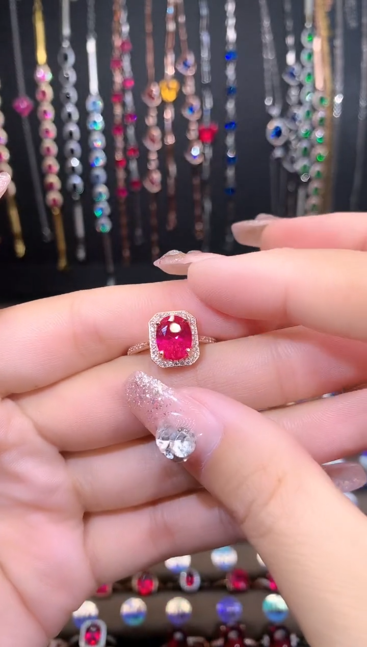 【闪购商品】红宝石戒指银S925镶嵌玫瑰金