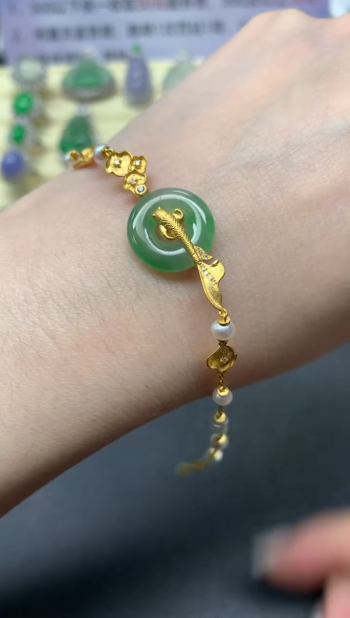 【闪购商品】翡翠手链18K金镶嵌手链|3550+355