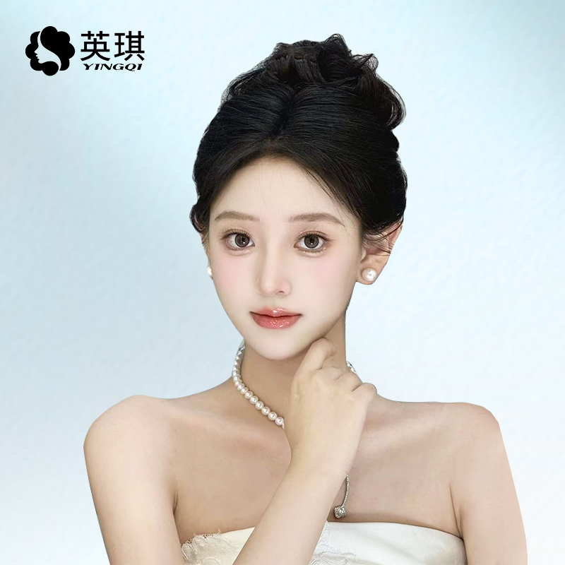 英琪假发真发丸子头气质时尚假发包蓬松盘发发饰花苞头
