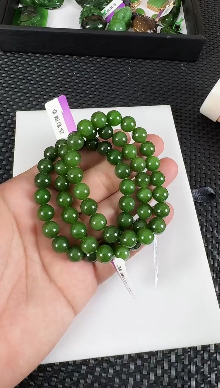 【闪购商品】和田玉（碧玉）手串18K金镶嵌约10MM多样性发一