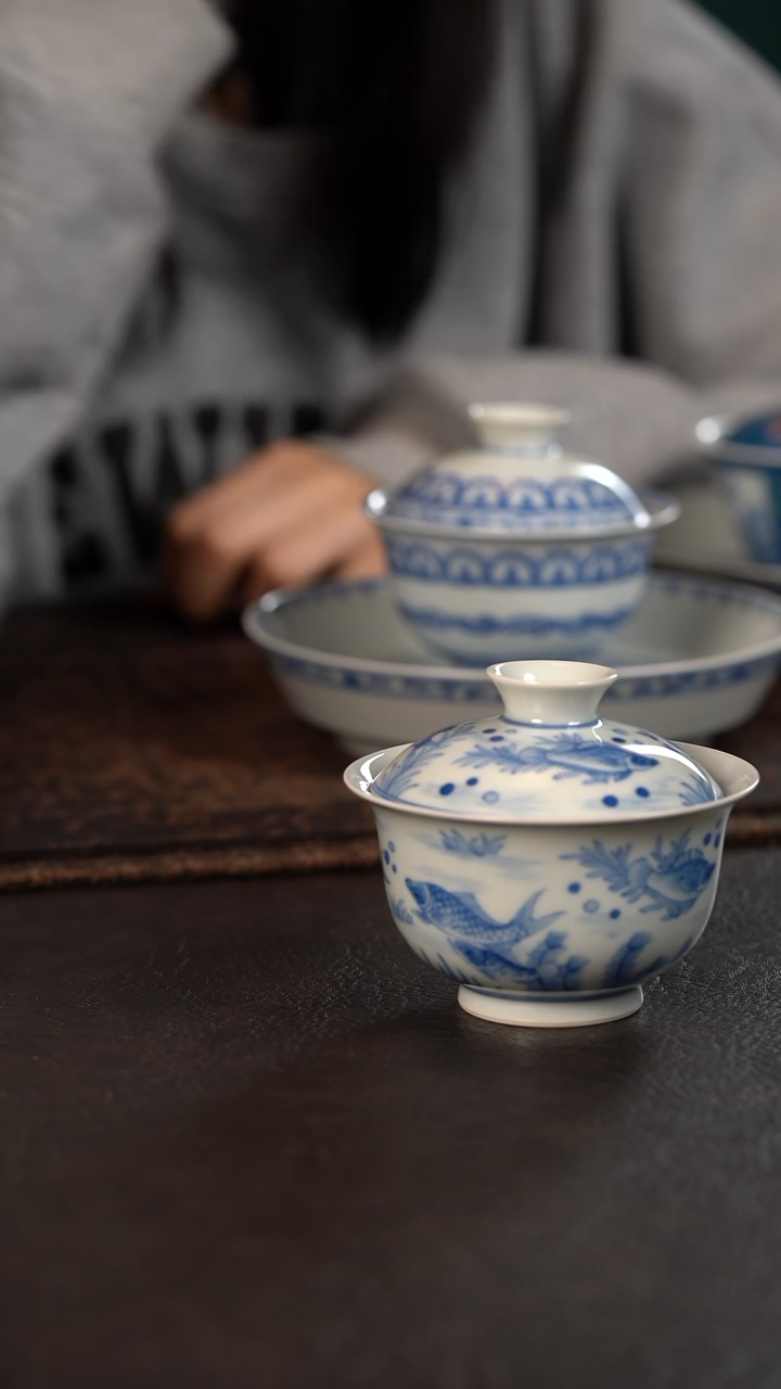 【闪购商品】杯聚澜堂好多鱼元宝盖碗