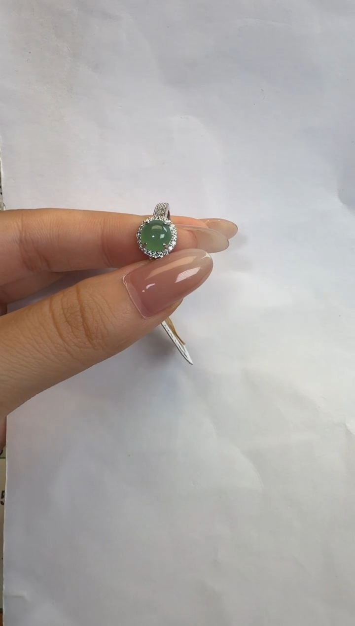 银S925镶嵌戒指翡翠通体925银镶缅甸A货翡翠戒指018