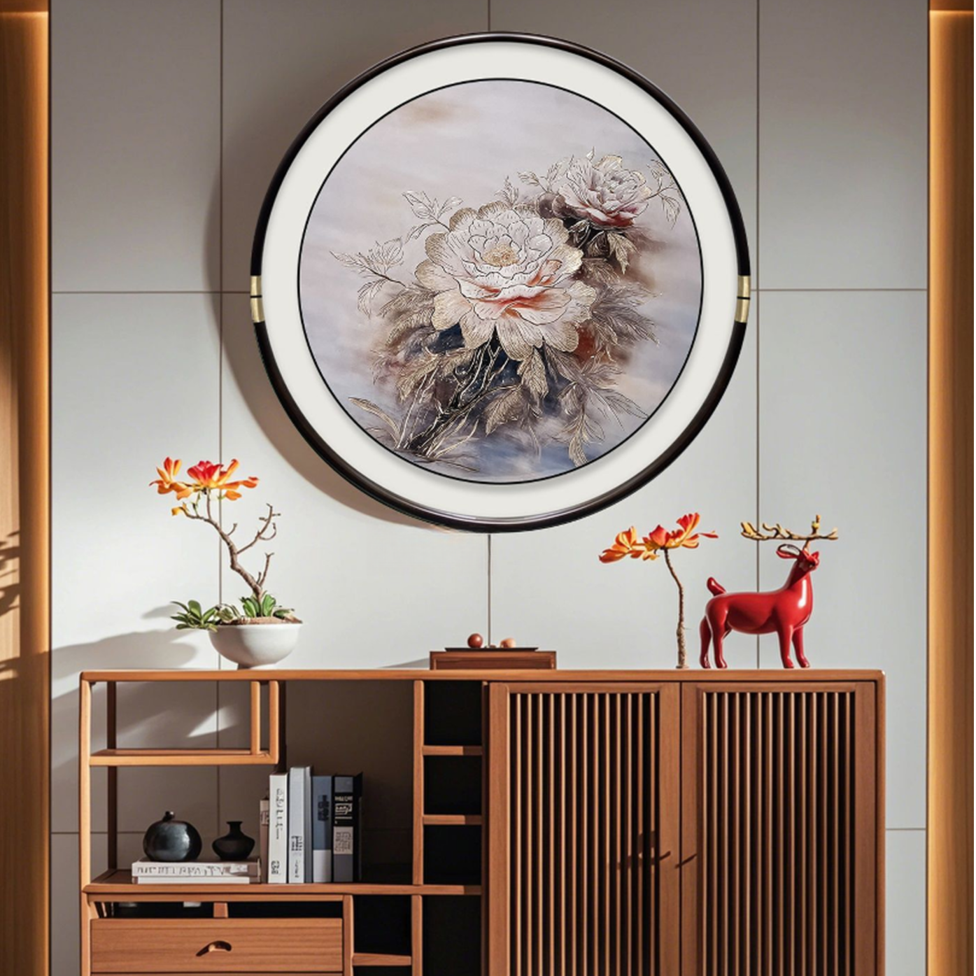 国色天香铜雕画餐厅走廊墙面玄关卧室客厅装饰挂画手工錾刻挂画
