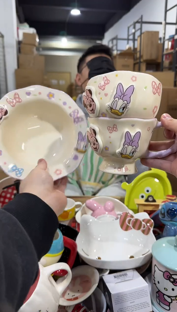 瓷片紫色米妮黛西餐具3件套