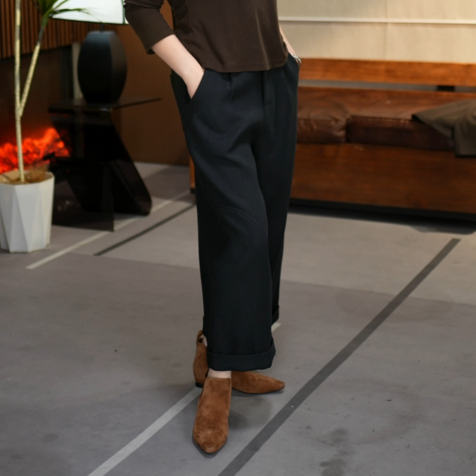 【阿娇私服】冬款加厚女士百搭高级感显瘦纯色羊毛九分裤