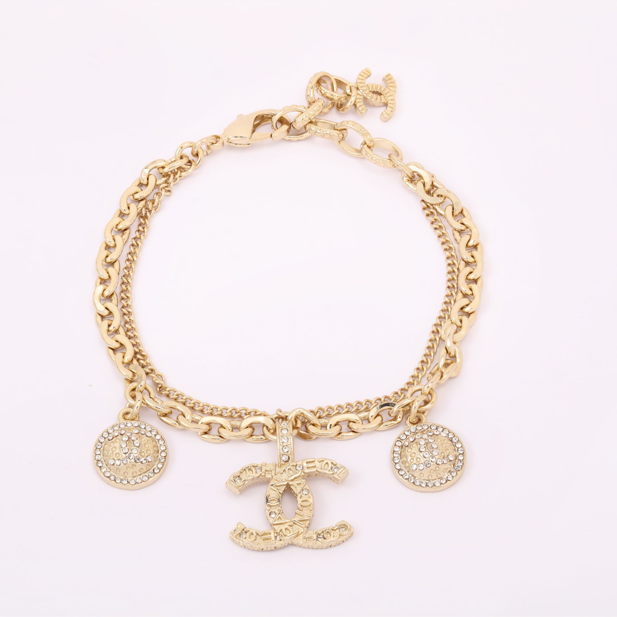   【香港高版本】 CNC精工V金 高奢双c浮雕水钻手链CNC精工