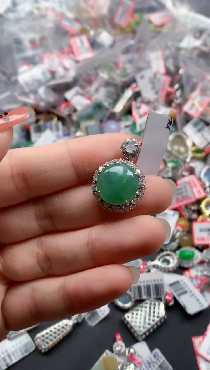银S925镶嵌戒指翡翠天然A货缅甸翡翠