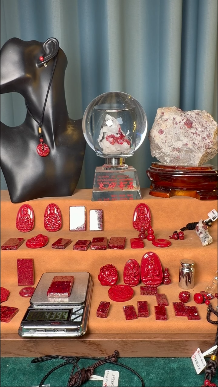 天然辰砂?*末6mm晶体三圈手串