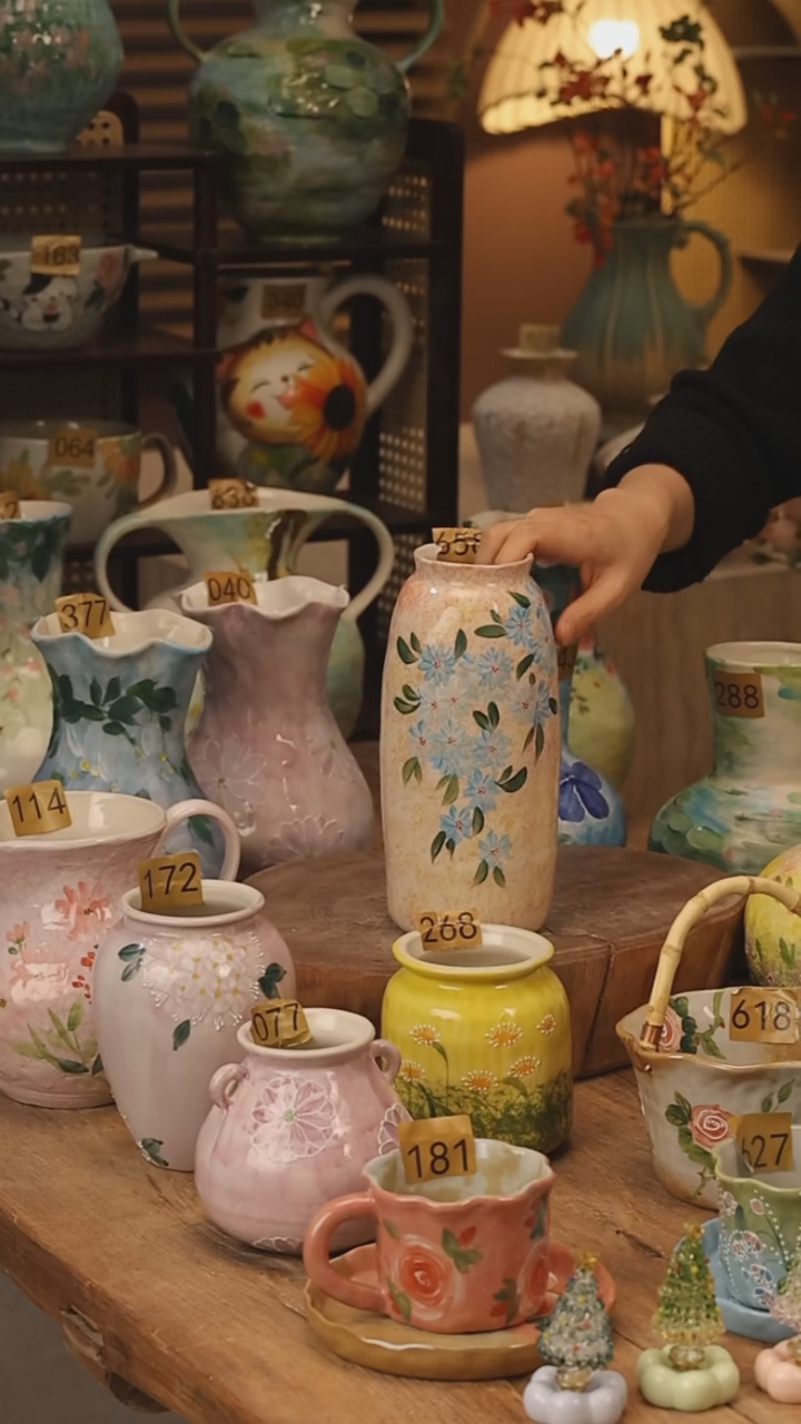 陶瓷景德镇设计师手作花器摆件侘寂风@M658@