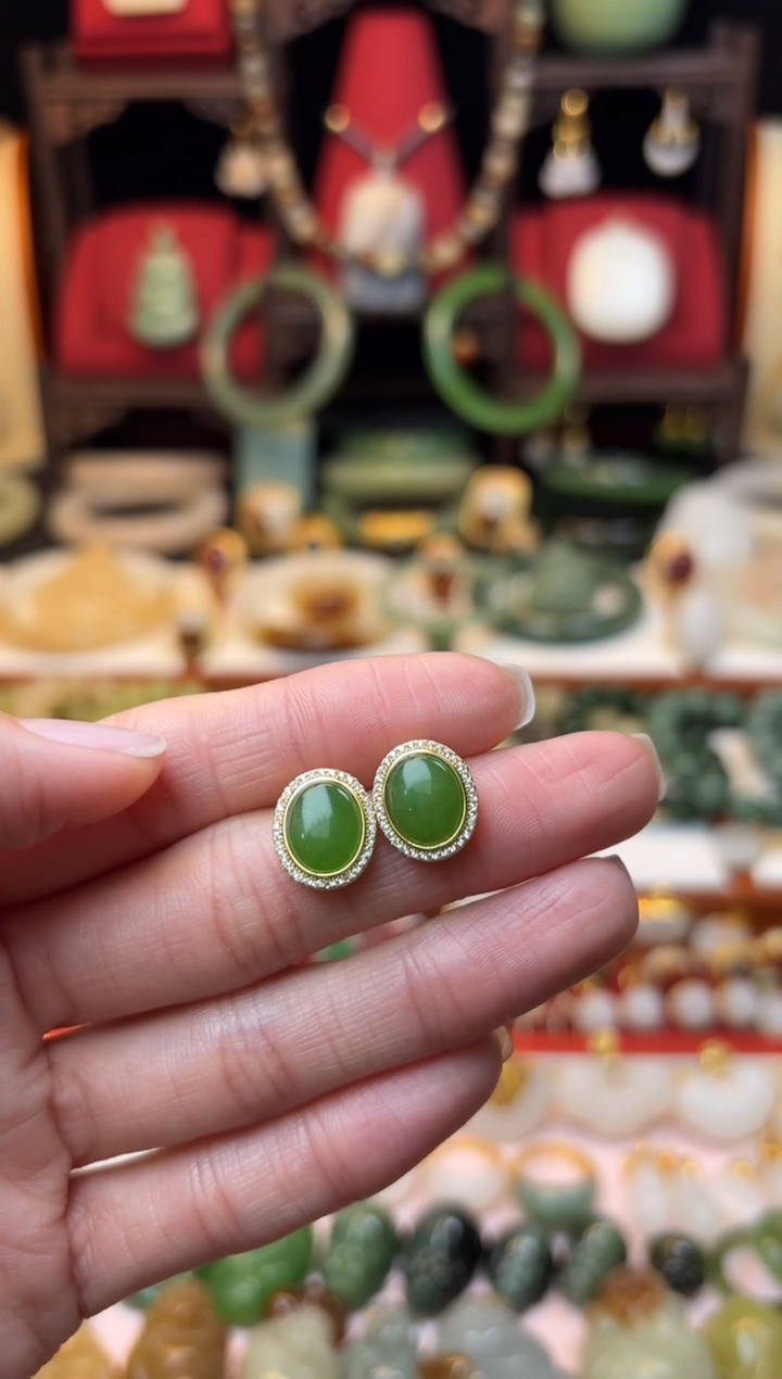 【闪购商品】和田玉耳饰银S925镶嵌1