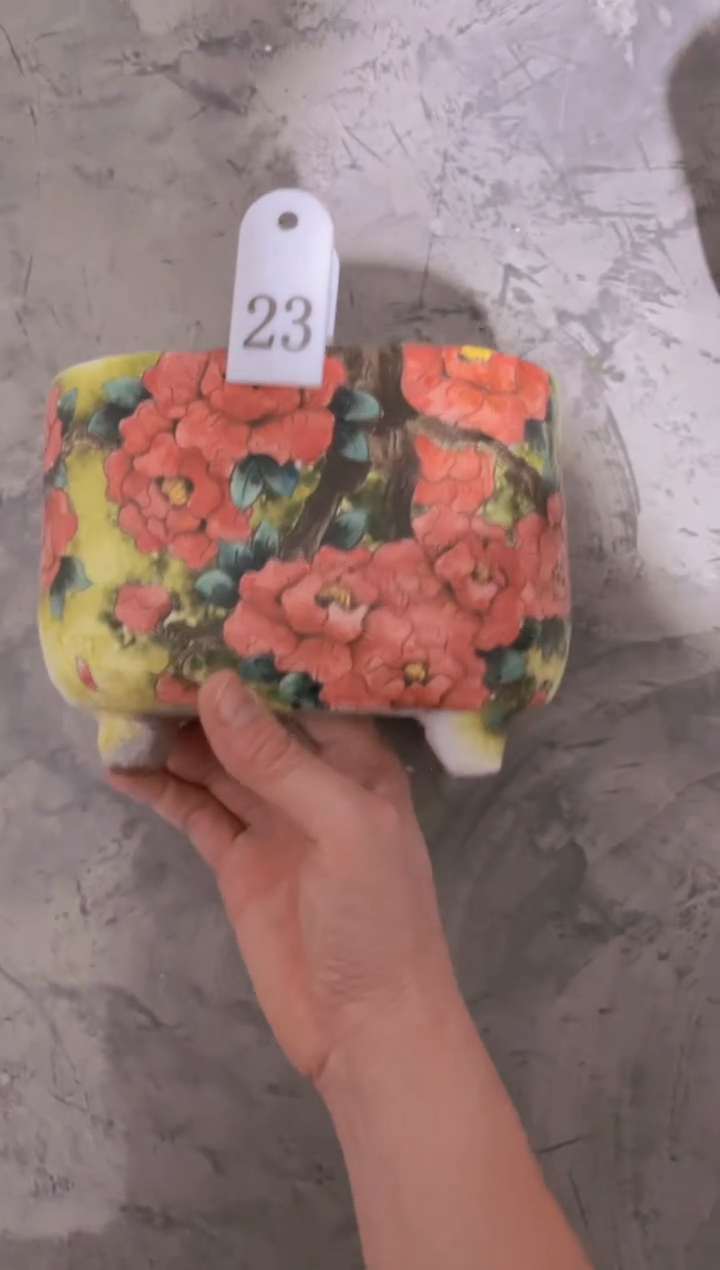 摆件23陶花岛花盆罐—手工痕迹默认，大小会有1-2公分误差