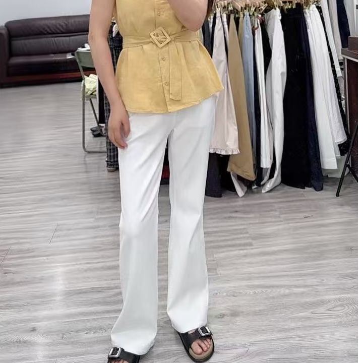 【原歌】.夏季新款高腰白色修身显瘦微喇牛仔裤女YG26170