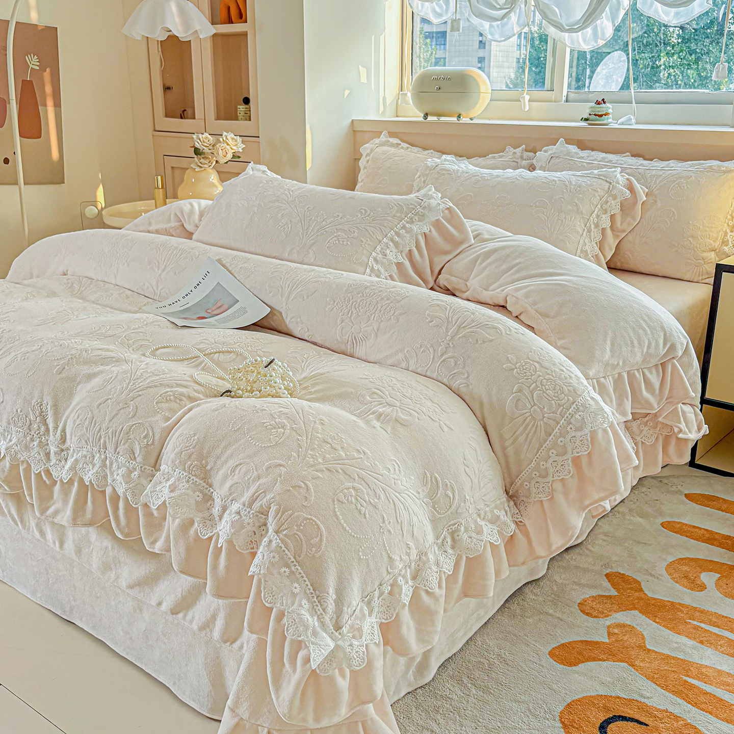 CX 1110 高克重牛奶绒床盖四件套 艾洛薇-奶白