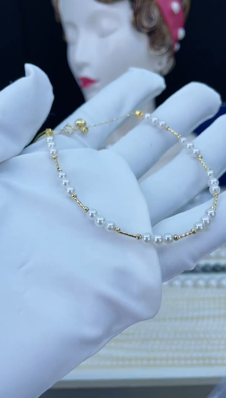 【闪购商品】海水珍珠手链18K金镶嵌海水akoya珍珠手链3.5-4mm