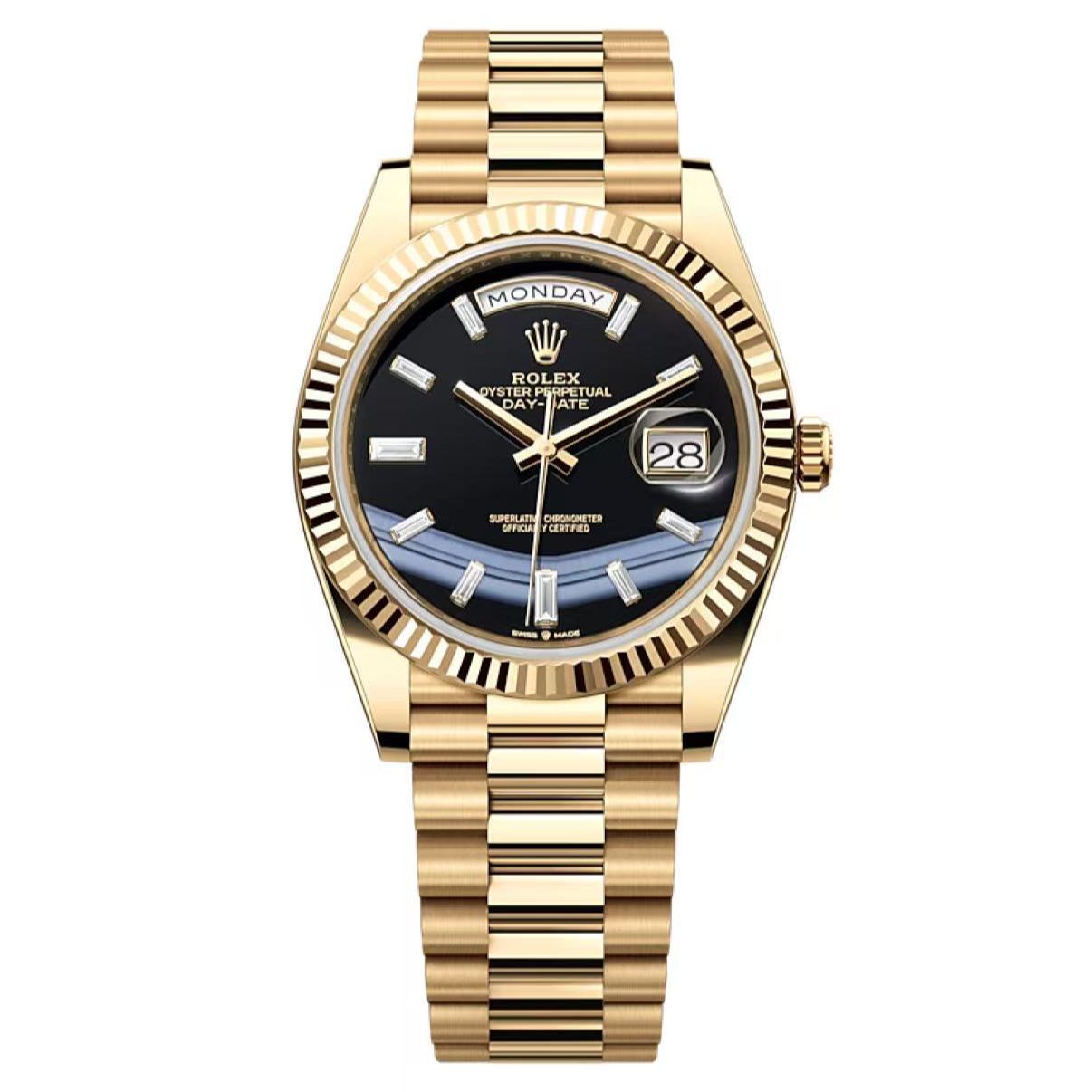 未使用 Rolex/劳力士 25年黑冰糖黑玛瑙星期日历型228238全金表