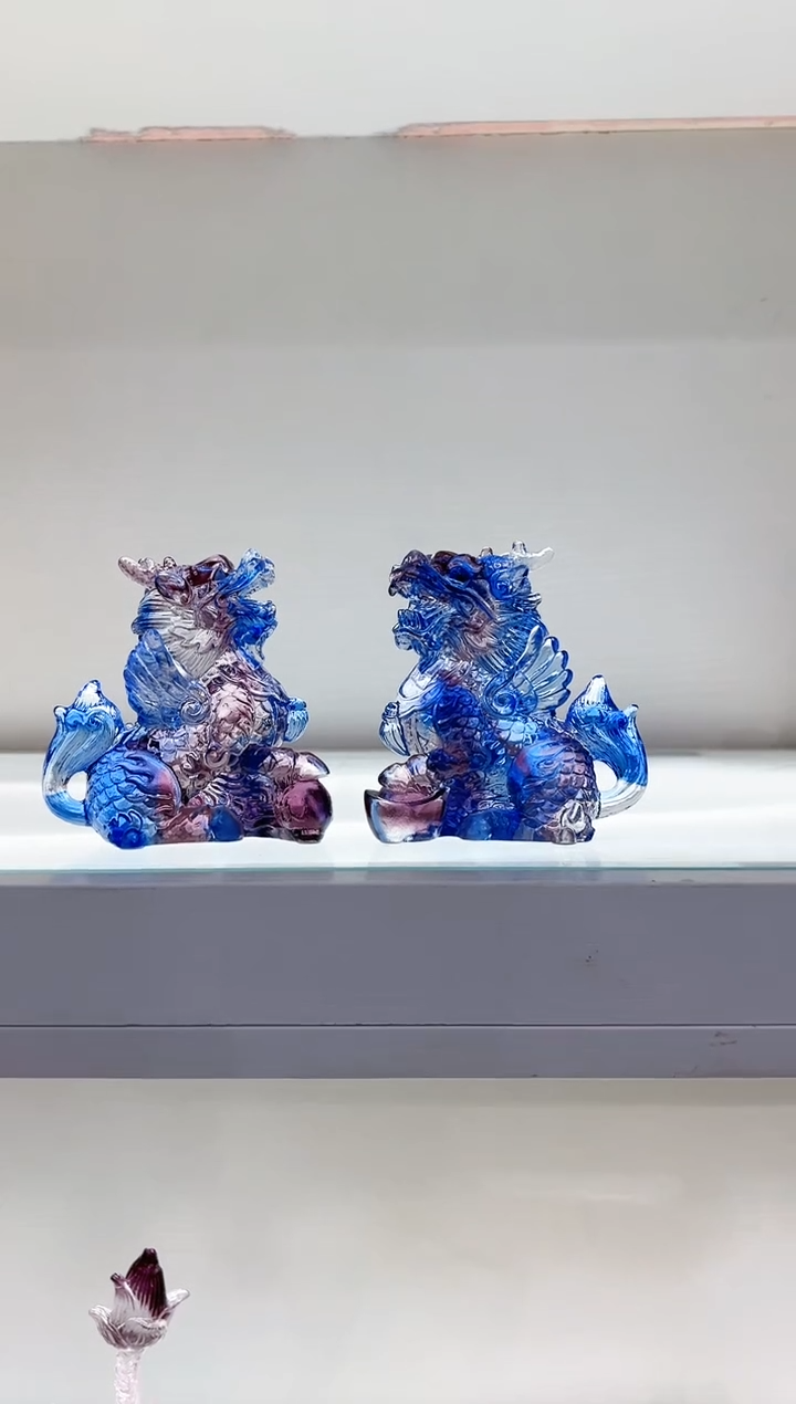 【闪购商品】茶宠古法琉璃麒麟一对