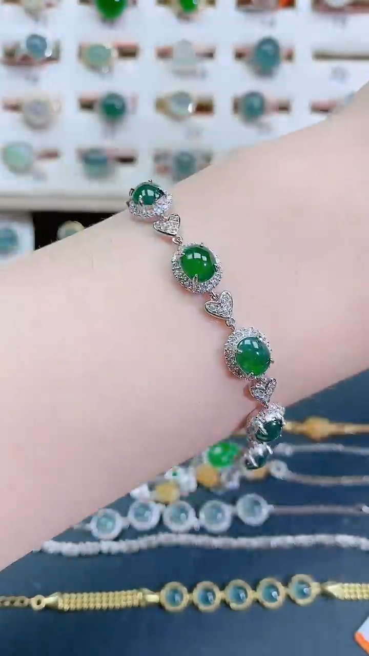 银S925镶嵌手链翡翠天然翡翠