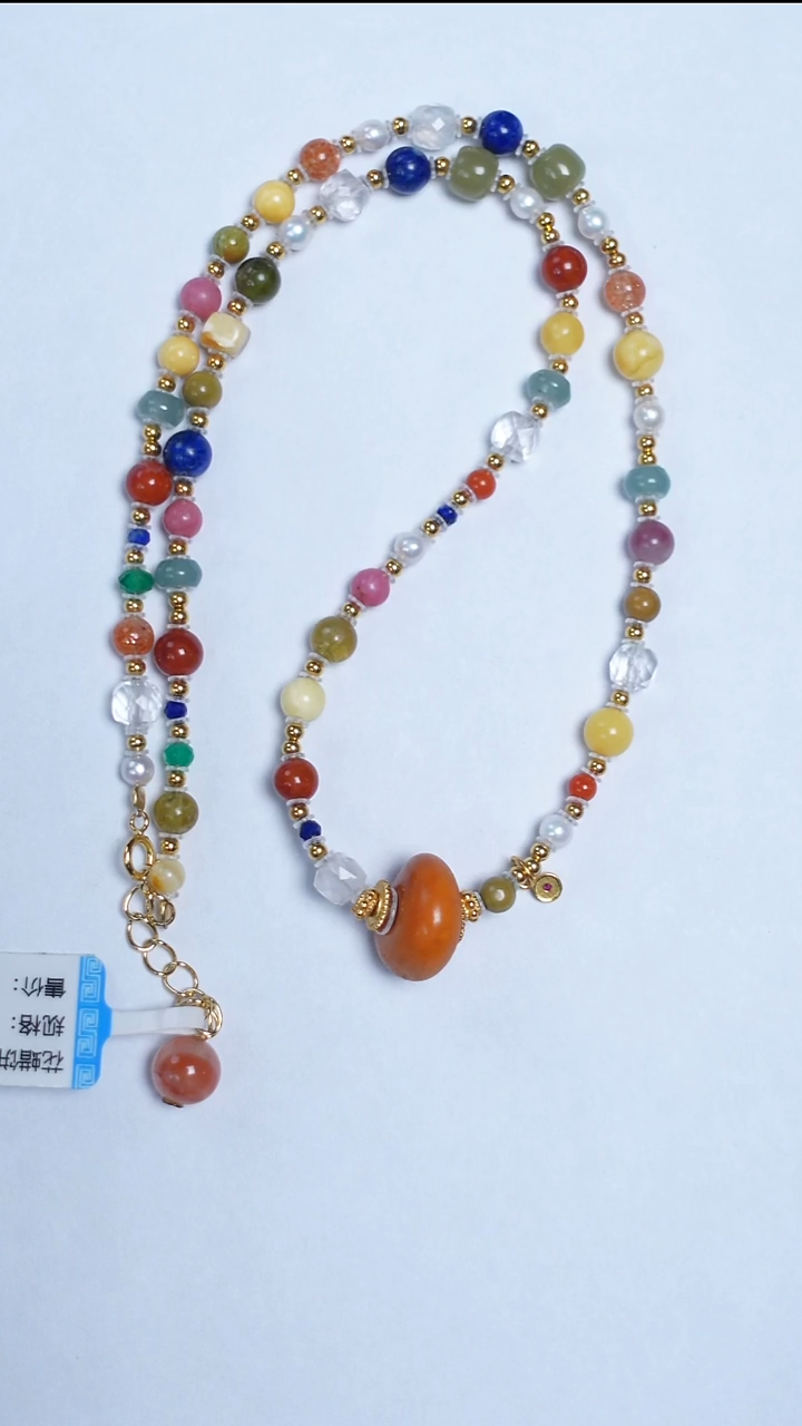 蜜蜡颈饰未镶嵌花蜡饼子多宝项链