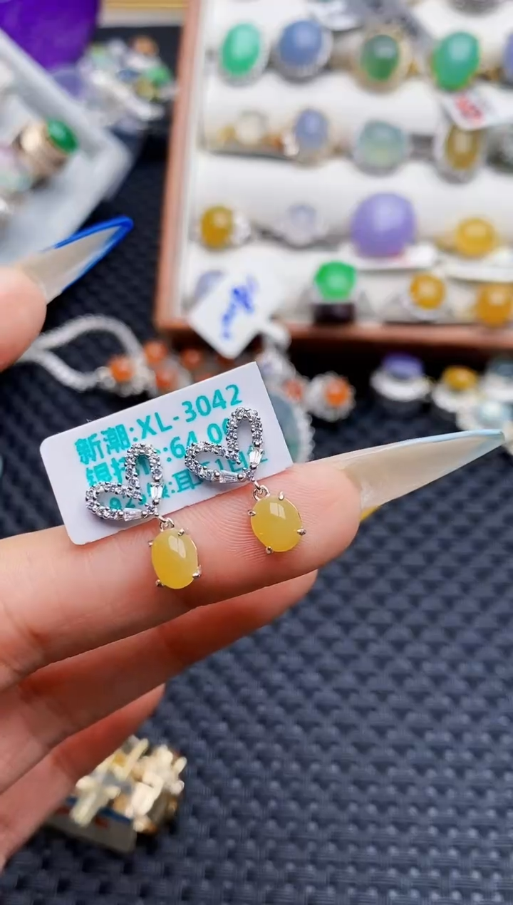 银S925镶嵌戒指翡翠彩*12590