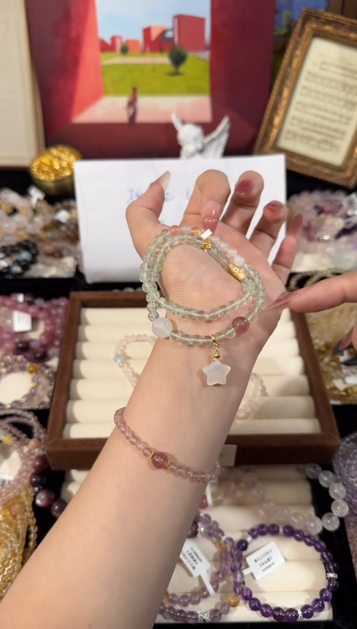 合金手链水晶双圈绿萤石精致