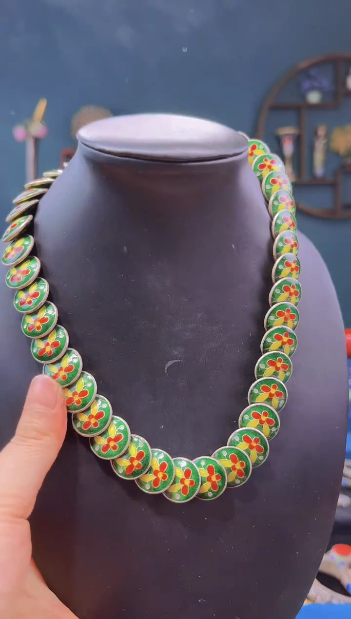 【闪购商品】非遗绝技 景泰蓝扁珠项链 绿