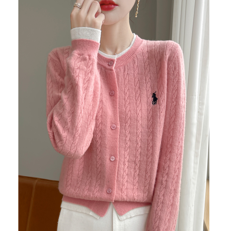 【假两件】秋冬新款假两件精纺羊毛针织开衫时尚百搭圆领长袖