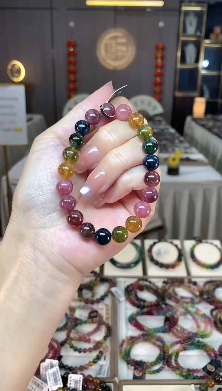 未镶嵌透体老矿碧玺彩虹单圈手串9mm+碧玺hon多样性发一条