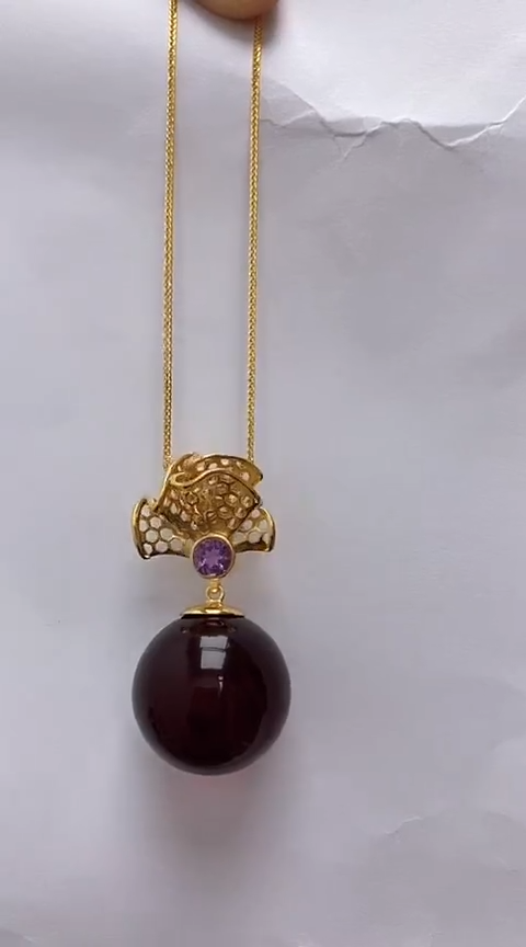 【闪购商品】琥珀裸石银S925镶嵌琥珀吊坠