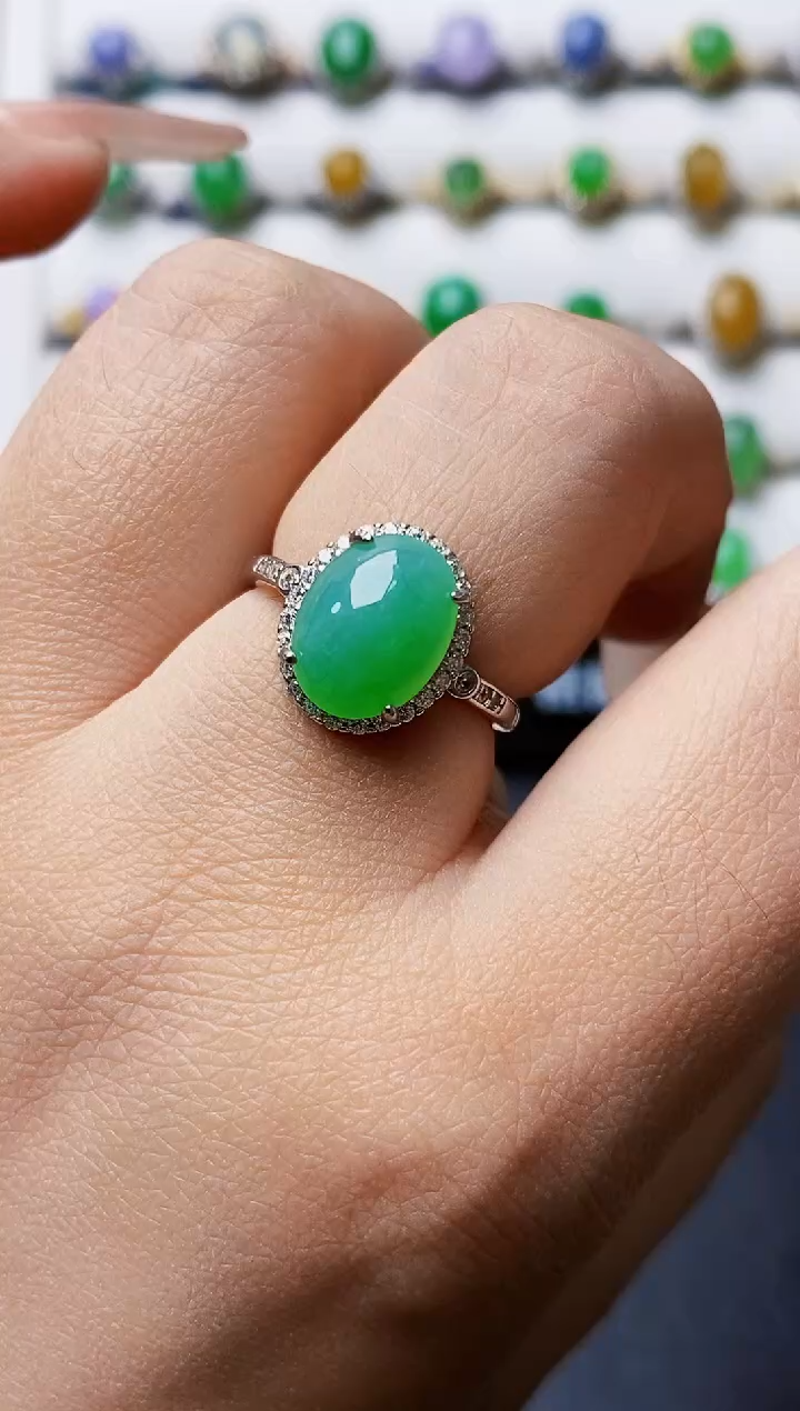 银S925镶嵌戒指翡翠0500