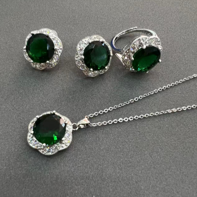 非金属合成锆石项链 【官方正品XB 】温婉玫瑰花冰绿项链3件套