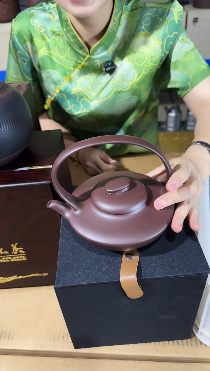 茶壶紫砂弯弓小方块 紫陶罐装+紫泥一帆风顺提梁
