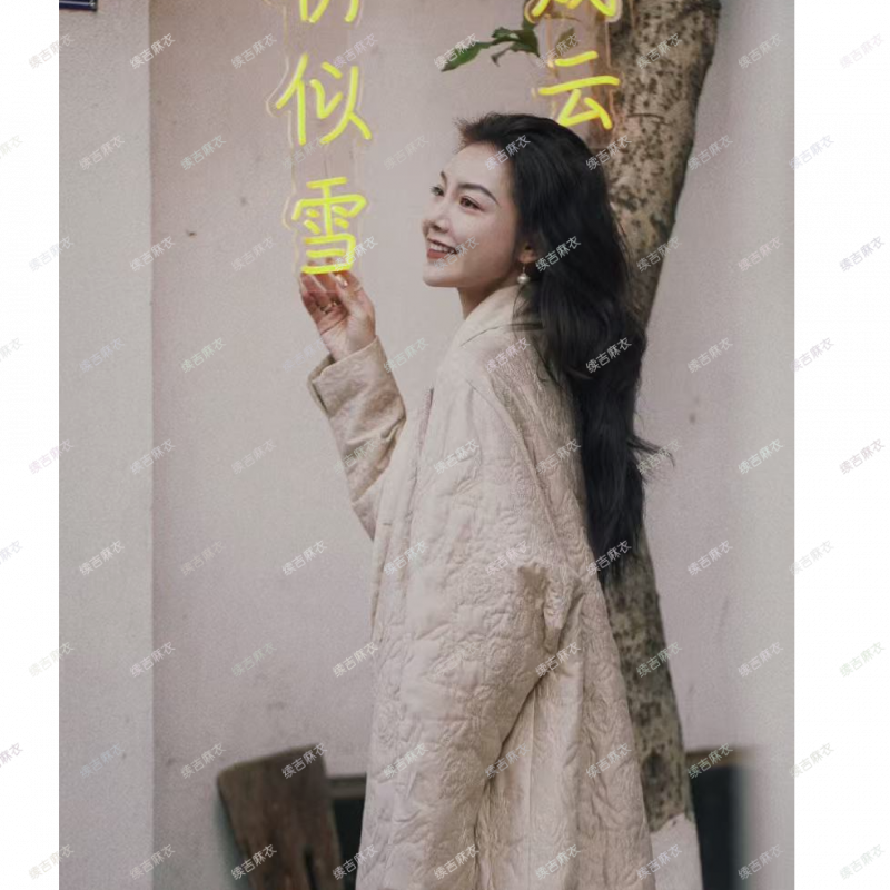 续吉麻衣春-25-16【栈霜朝似雪，江雾晚成云】气质款高级感时尚大衣