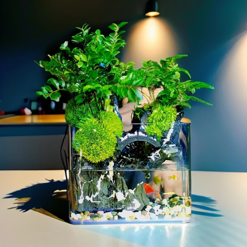 【禅境】新款可拆洗小桥流水 小叶紫檀带流水养鱼微景观20*16*14