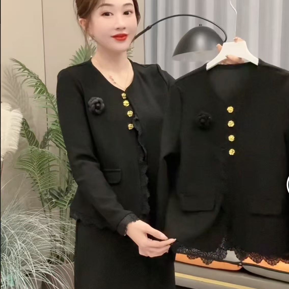 洋气百搭小香风蕾丝边气质外套2588#