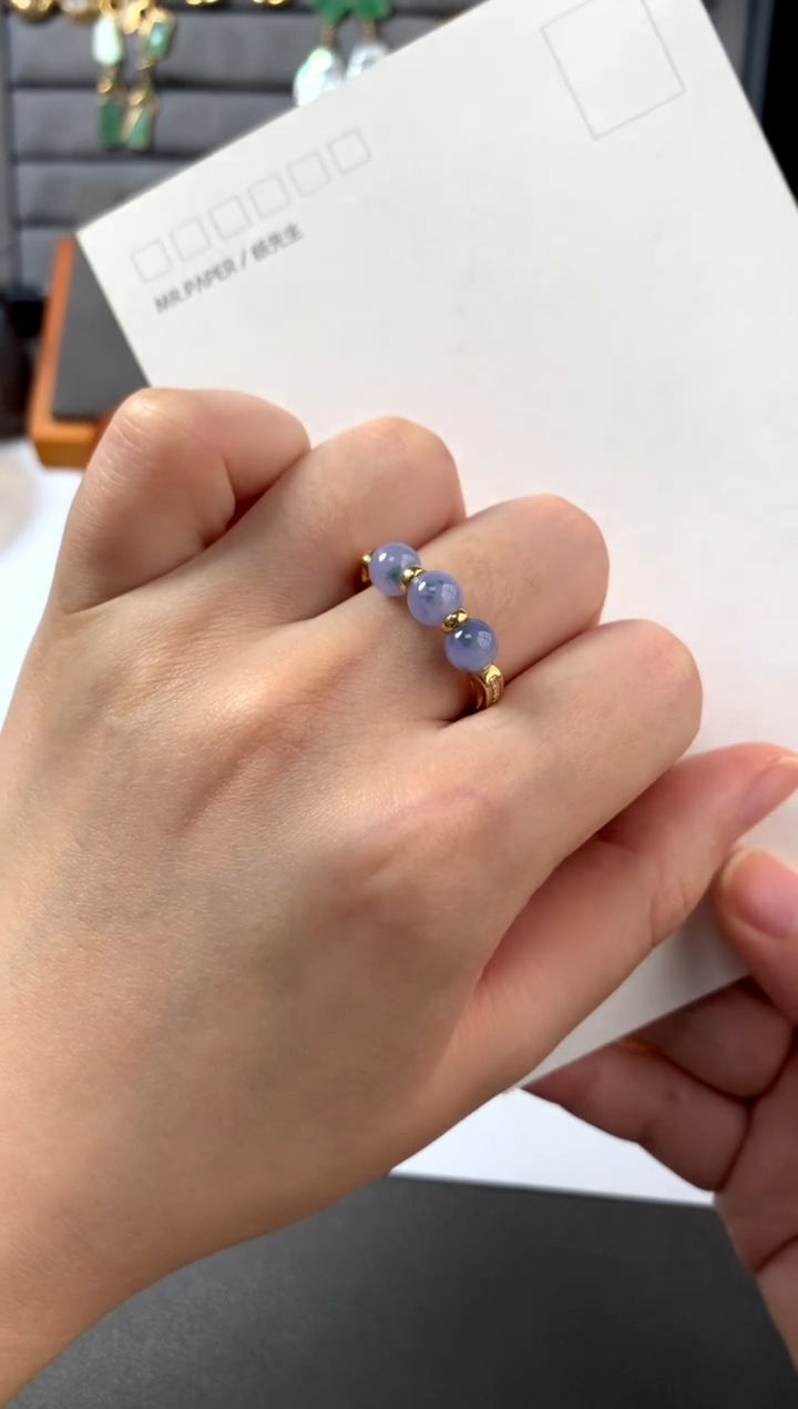 【闪购商品】翡翠戒指18K金镶嵌紫珠珠设计款(48小时鉴赏）