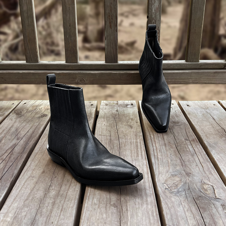 短靴女复古尖头水洗马皮做旧英伦风牛仔裸靴烟筒切尔西短靴靴