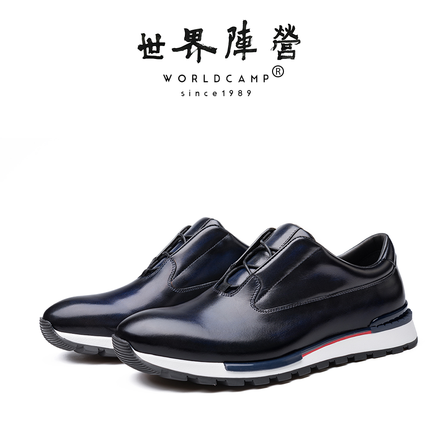 世界阵营|一脚蹬便携男士运动休闲鞋手工擦色休闲皮鞋进口小牛皮