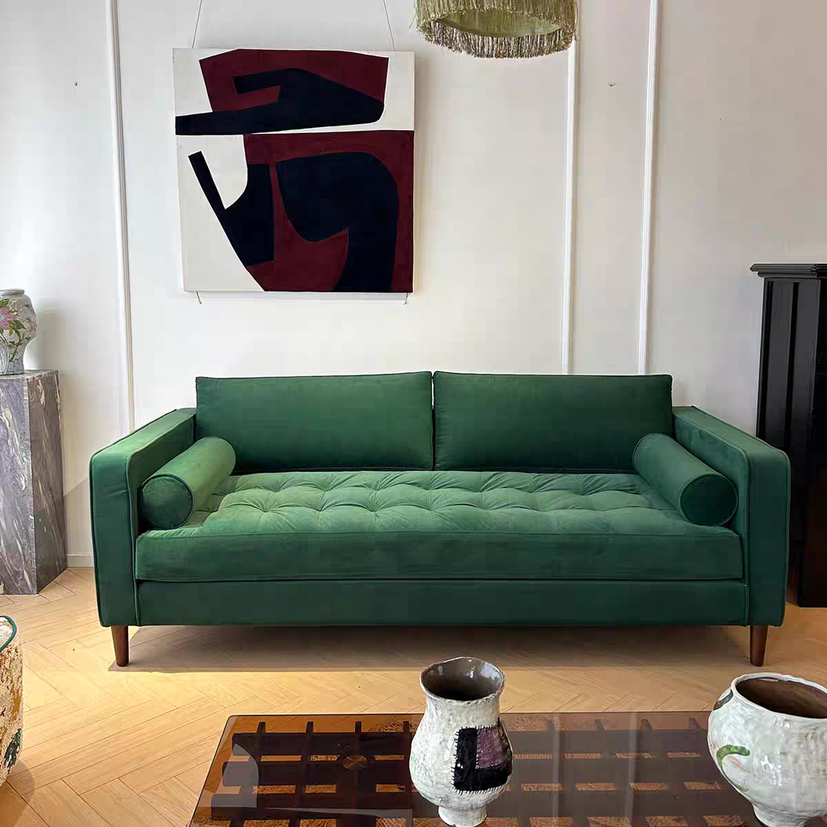 丝绒沙发整装双三人复古设计极简轻奢风沙发【长225*厚1米高86】